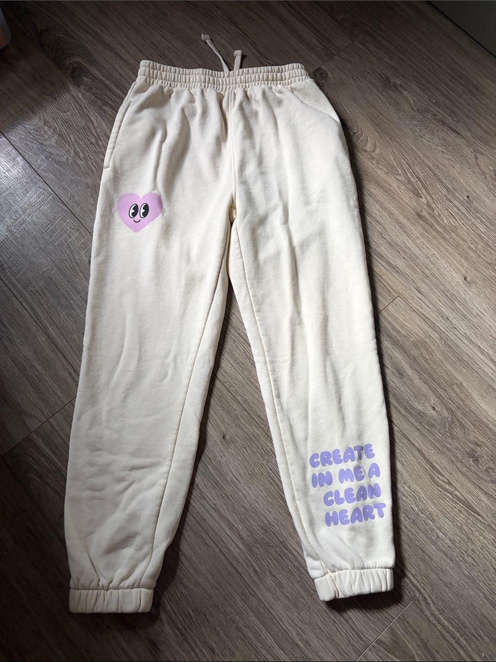Cream Heart Graphic Joggers with Lavender Text